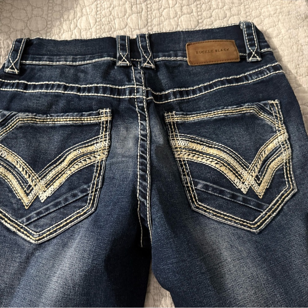 Buckle Black Dark Wash Jeans with White Stitching